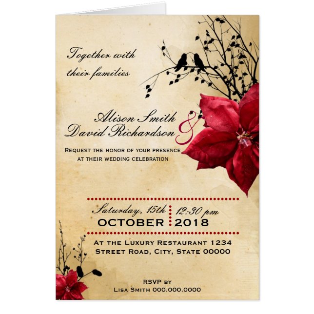 Wedding invitation with Red flowers (Front)
