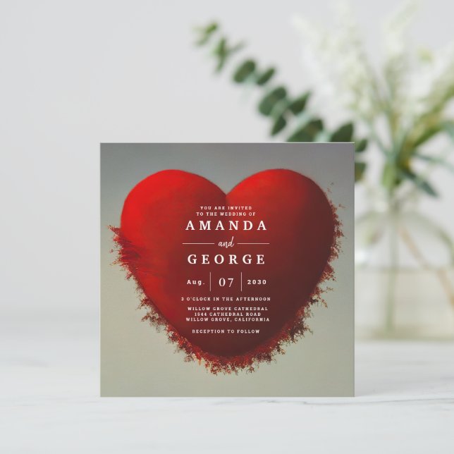 Wedding Invitation with red heart (Standing Front)