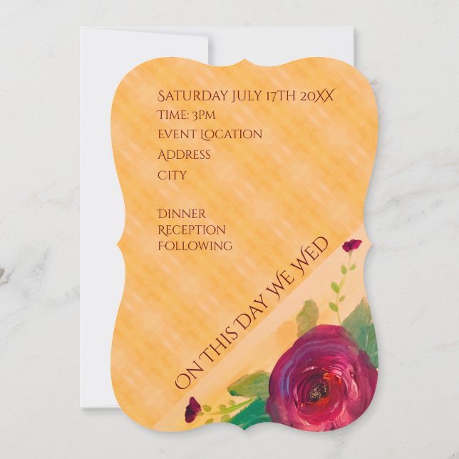 Wedding Invitation With Wine Rose (Back)