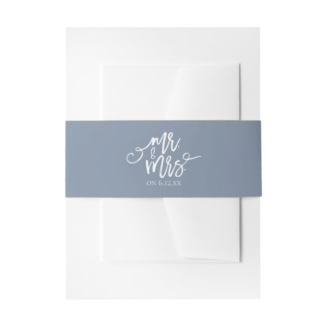 Wedding Invitation Wrap / Belly Band | Dusty Blue Invitation Belly Band (Front Example)