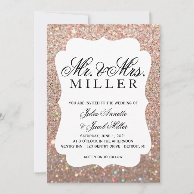 Wedding Invitation - Your Day Rose Gold Glitter (Front)