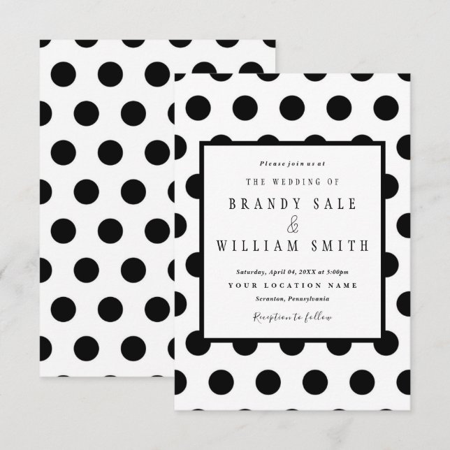 Wedding Invitations | Black Classic Polka Dot (Front/Back)