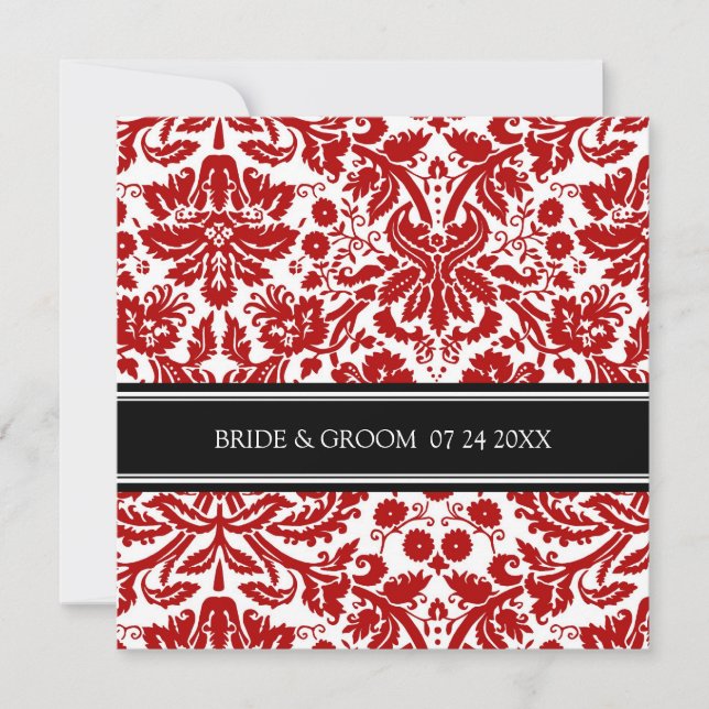 Wedding Invitations Black Red Damask Pattern (Front)