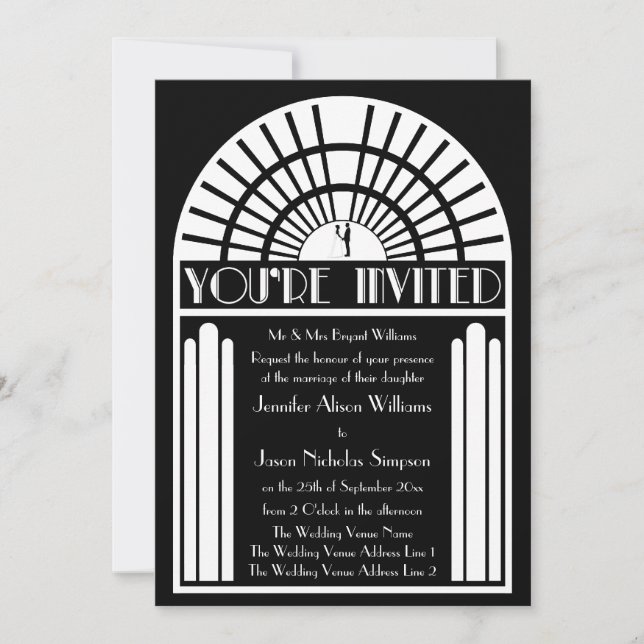 Wedding Invitations - Black & White Art Deco Style (Front)