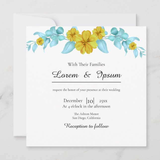 Wedding Invitations Colour Flower Design (Front)