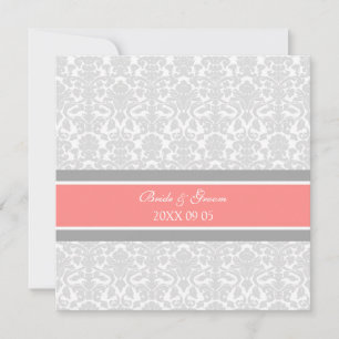 Wedding Invitations Coral Grey White Damask