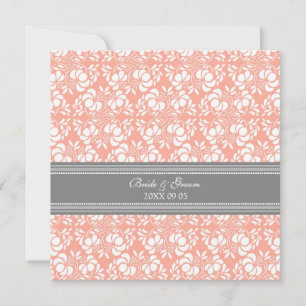 Wedding Invitations Coral Grey White Damask