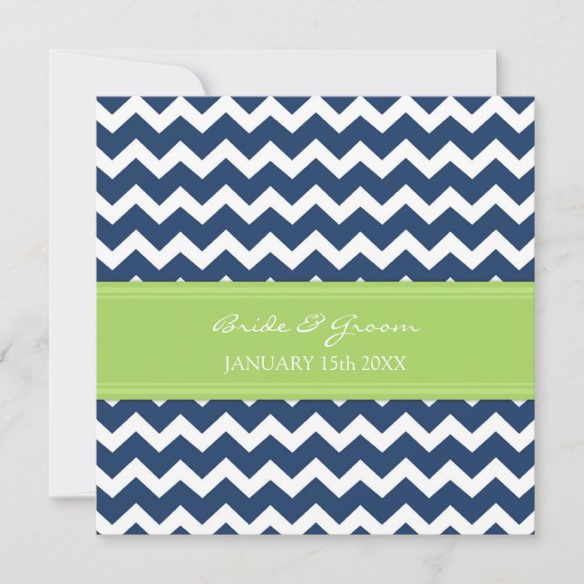 Wedding Invitations Dark Blue Lime Chevron (Front)