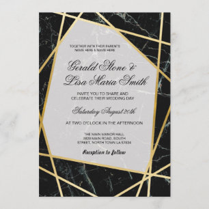 Wedding Invitations Elegant Black Marble Gold