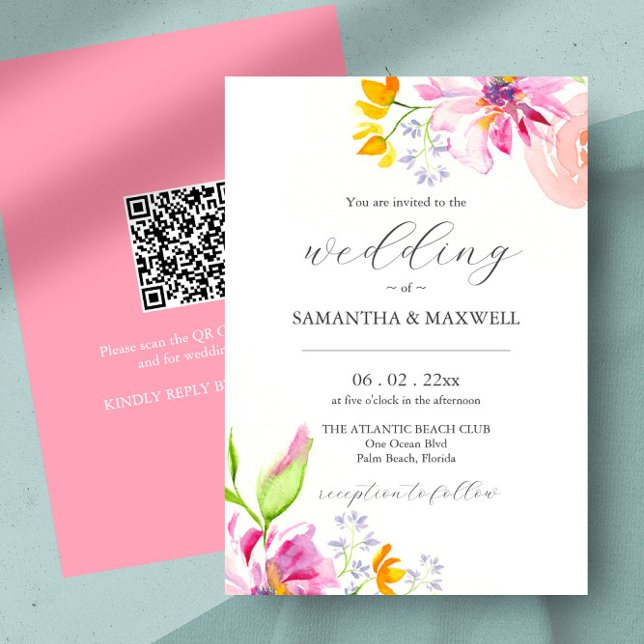Wedding Invitations Elegant Watercolor Floral  (wedding invitations unique watercolor pink florals by Victoria Grigaliunas of Do Tell A Belle)