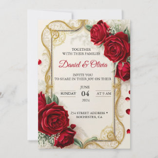  Wedding invitations Elegant with red flowers