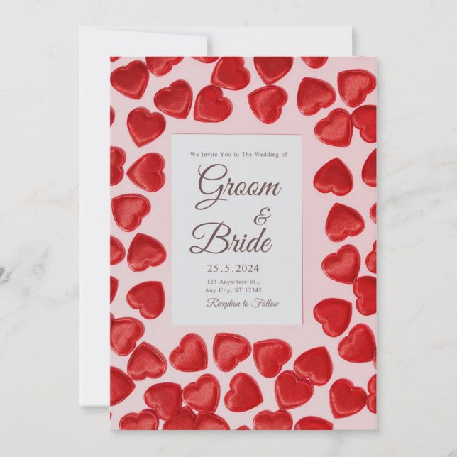  Wedding invitations full of red hearts (Front)