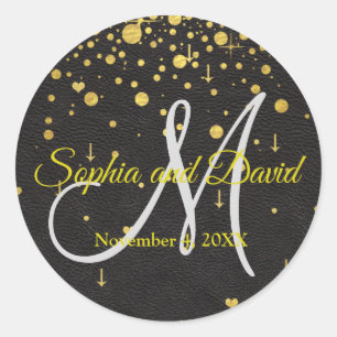 Wedding Invitations   Gold Confetti Monogram Classic Round Sticker