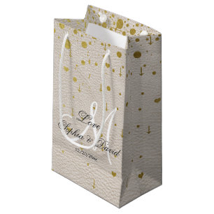 Wedding Invitations   Gold Confetti Monogram Small Gift Bag