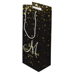 Wedding Invitations   Gold Confetti Monogram Wine Gift Bag