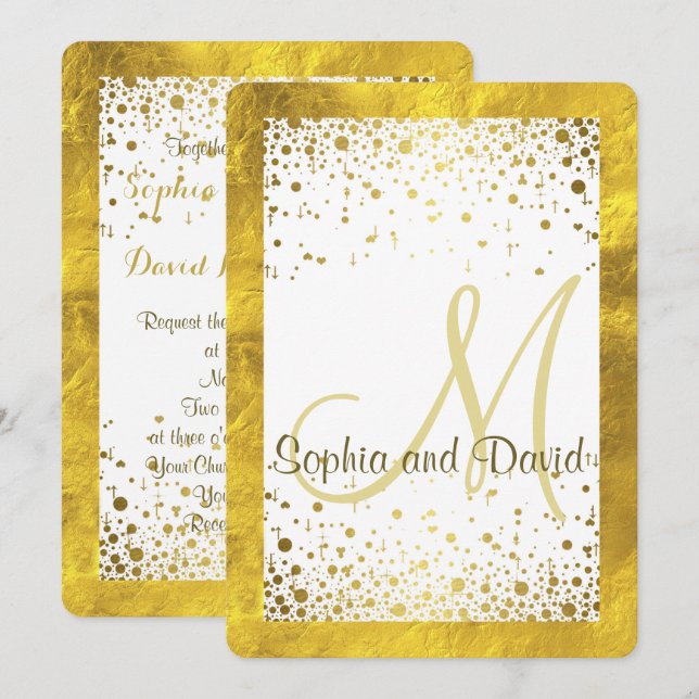 Wedding Invitations | Gold Foil Frame Confetti (Front/Back)
