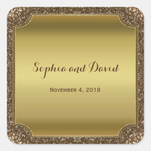 Wedding Invitations Gold Glitter Custom Square Sticker