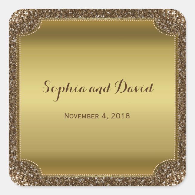 Wedding Invitations | Gold Glitter Custom Square Sticker (Front)