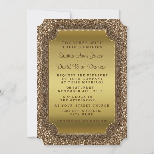 Wedding Invitations | Gold Glitter Invitation (Front)
