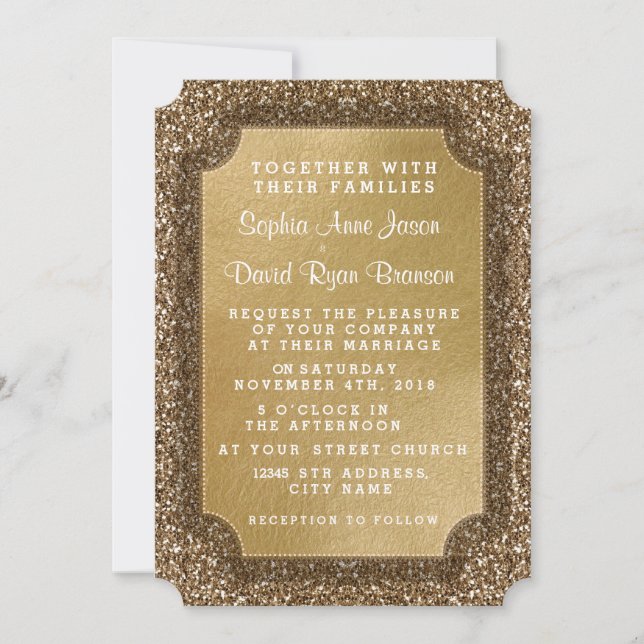Wedding Invitations | Gold Leaf&Glitter Invitation (Front)
