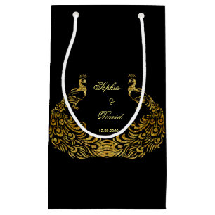 Wedding Invitations   Gold Peacock Black Favour Ba Small Gift Bag