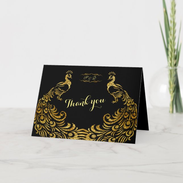Wedding Invitations | Gold Peacock Black THANK YOU (Front)