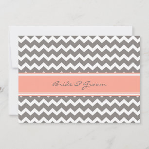 Wedding Invitations Grey Coral Chevron