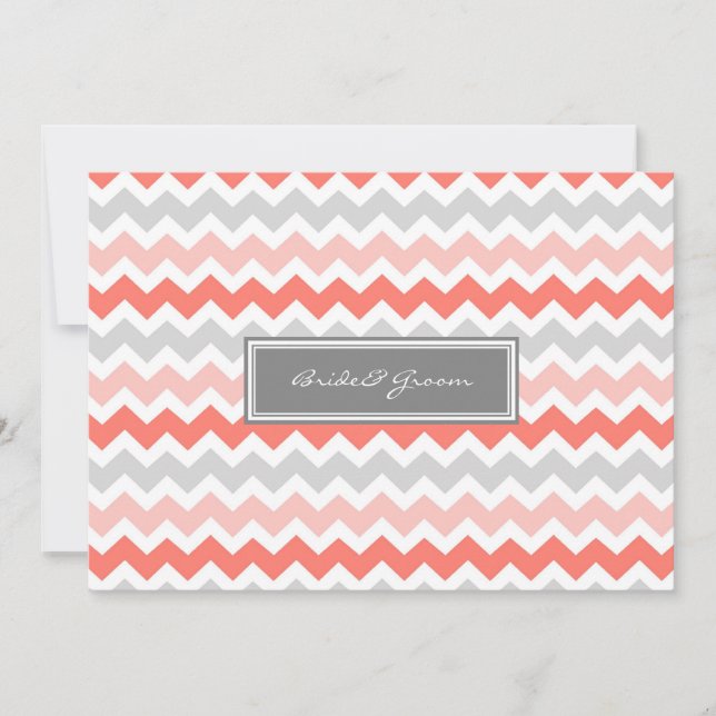 Wedding Invitations Grey Coral Chevron (Front)