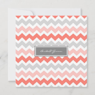 Wedding Invitations Grey Coral Chevron