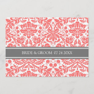 Wedding Invitations Grey Coral Damask Pattern