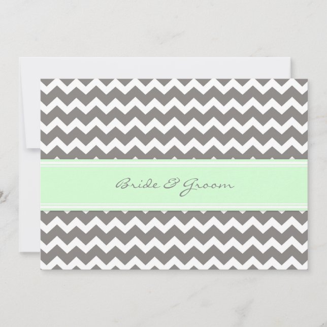 Wedding Invitations Grey Mint Chevron (Front)
