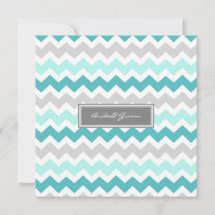 Wedding Invitations Grey Teal Chevron