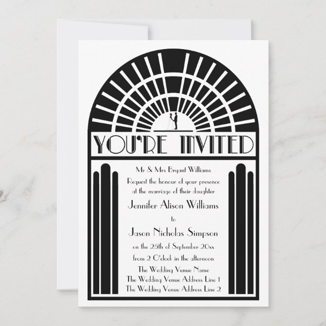 Wedding Invitations in Bold Art Deco Style (Front)