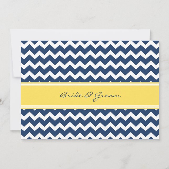 Wedding Invitations Lemon Blue Chevron (Front)