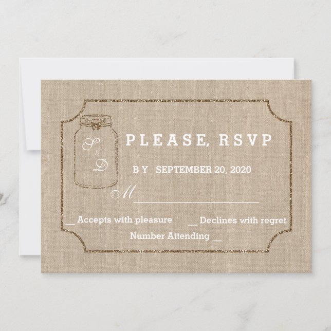 Wedding Invitations | Mason Jar Linen Canvas RSVP (Front)