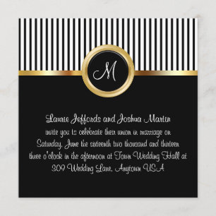 Wedding Invitations Monogram Gold Black