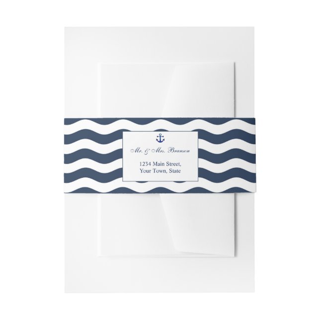 Wedding Invitations | Nautical Navy Waves Anchor Invitation Belly Band (Front Example)