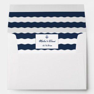 Wedding Invitations   Nautical Navy Waves Envelope