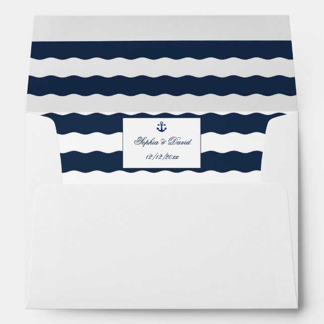Wedding Invitations | Nautical Navy Waves Envelope (Back (Bottom))
