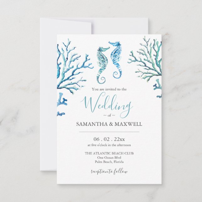 Wedding Invitations On A Budget Beach Seahorses (Front)