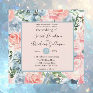 Wedding Invitations - Pink Blue Floral Eucalyptus