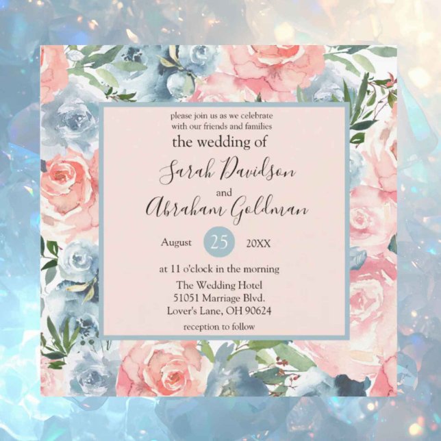 Wedding Invitations - Pink Blue Floral Eucalyptus (Creator Uploaded)