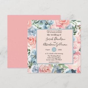 Wedding Invitations - Pink Dusty Blue Floral Roses