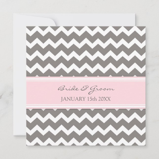 Wedding Invitations Pink Grey Chevron (Front)