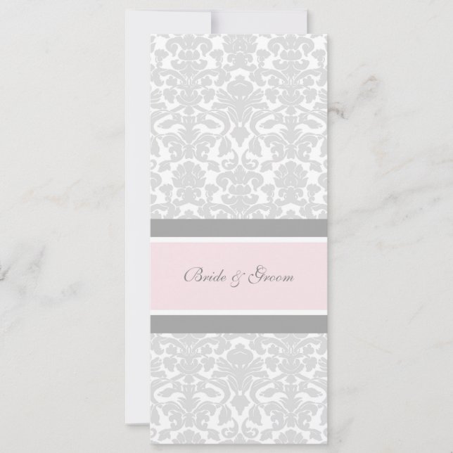 Wedding Invitations Pink Grey White Damask (Front)