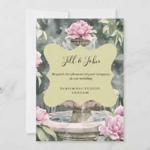 Wedding Invitations Pink Peony Garden Fountain
