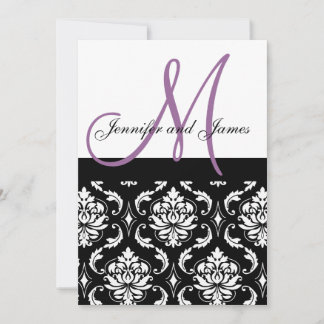 Wedding Invitations Purple Monogram Names Damask