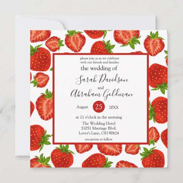 Wedding Invitations - Strawberries Botanical Red (Front)