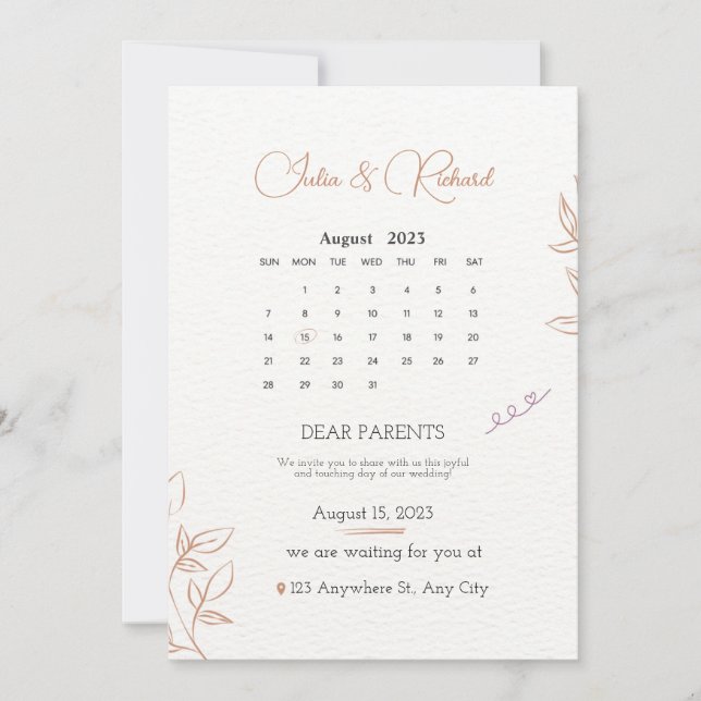Wedding invitations with calendar 2024 (Front)