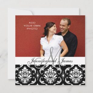 Wedding Invitations with Engagement Photo Damask